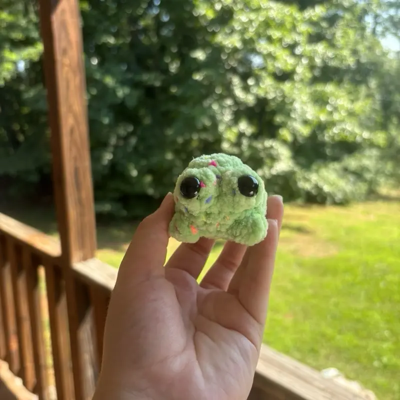 Hand Crocheted Dark Green Speckled Frog - Adorable Handmade Soft Toy with Unique Dark Green Speckled Design