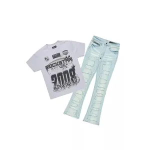 Amos Heather Grey Graphic T-Shirt/Stacked Flare Jean Bundle