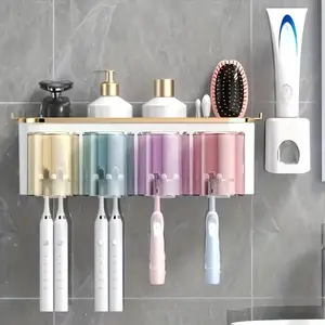 [Wall-Mounted | Transparent] Wall-Mounted Toothbrush & Toothpaste Holder Set - No Drill, Transparent, Space-Saving, Strong Adhesive, Secure Installation, PP Material, Easy To Clean, Keeps Sink Tidy