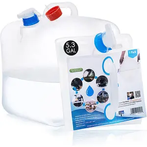 5.3gal Portable Water Storage Jug for Outdoor Camping Foldable Collapsible Container with Leak-Proof Spigot Food Grade Material BPA-Free