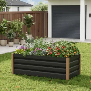 Aluminum Raised Garden Bed, Open-Bottom Deep Planter Box with Drainage Holes for Vegetables & Flowers, Rust-Proof Metal Outdoor Garden Bed with Rounded Safety Corners, Easy Assembly