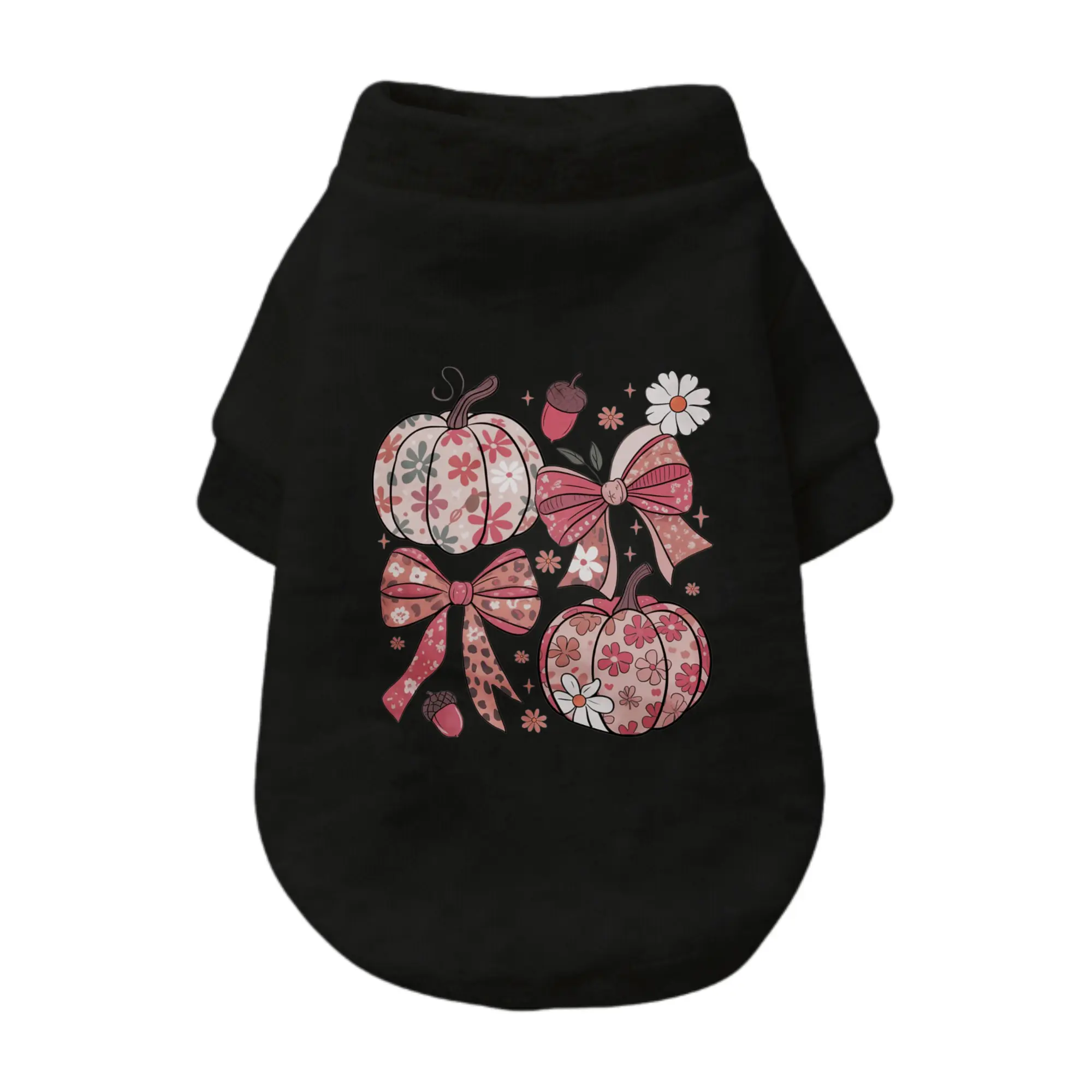 Cute Coquette Bow Floral Pumpkin Dog Tee, Harvest Season Pet Apparel For Small Dogs