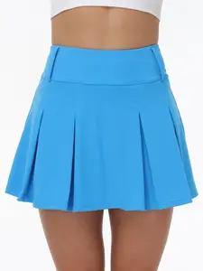 Women's High Waisted Tennis Skort - Flowy Pleated Mini Skirt with Built-in Shorts & Pockets - Breathable Golf & Workout Skorts for Summer Sports