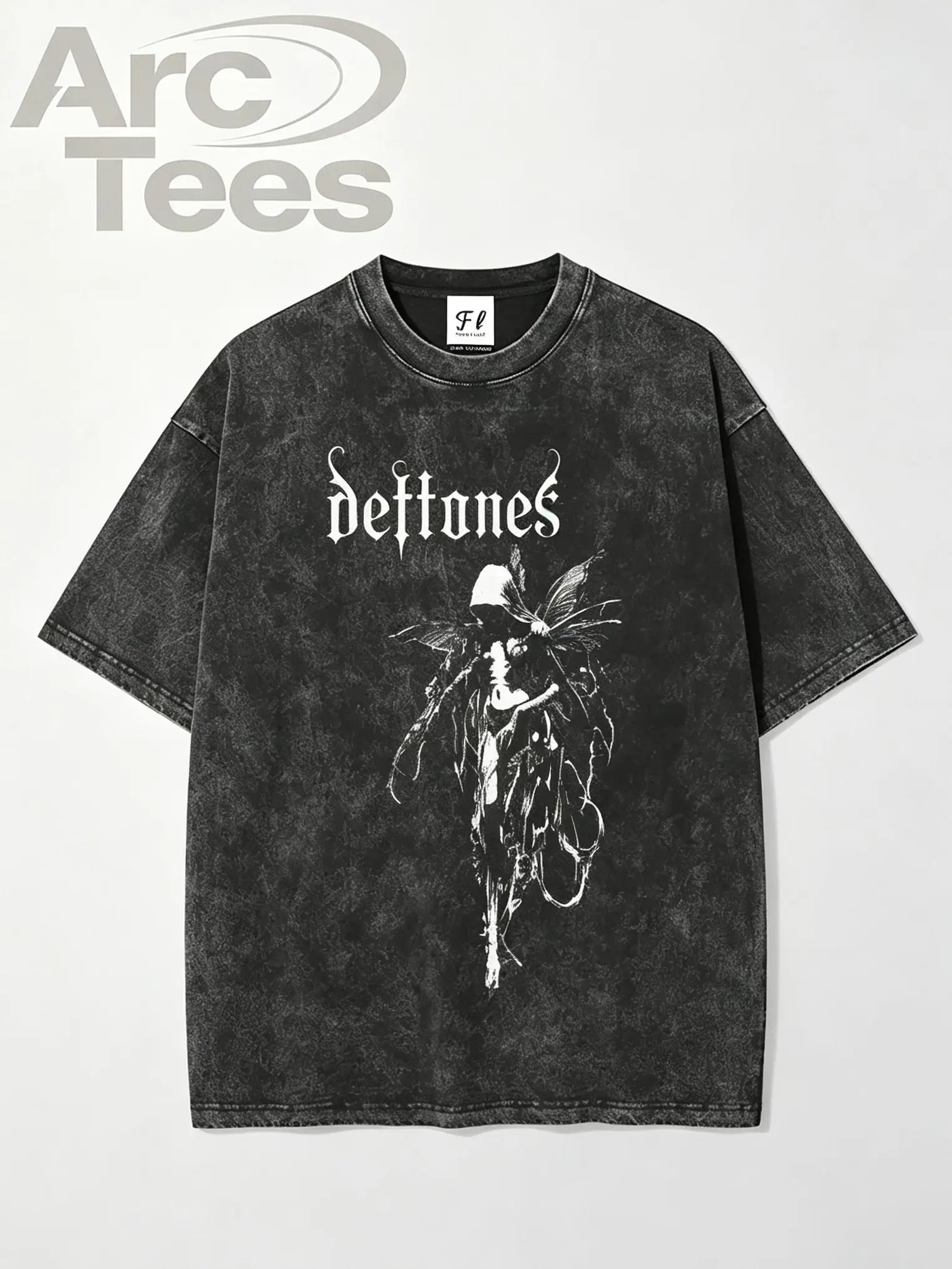 [ArcT] Men's Cotton Fabric Oversized Casual Round Neck Graphic Tee - Unisex Deftones Retro Heavy Metal Vintage Washed Shortsleeve Menswear T-Shirt
