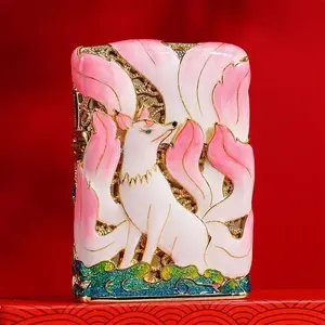 Luxury enamel glow in the dark nine tailed fox kerosene lighter, packaged in a Chinese craft gift box, high ignition rate kerosene lighter, birthday gift for boyfriend and father, holiday gift