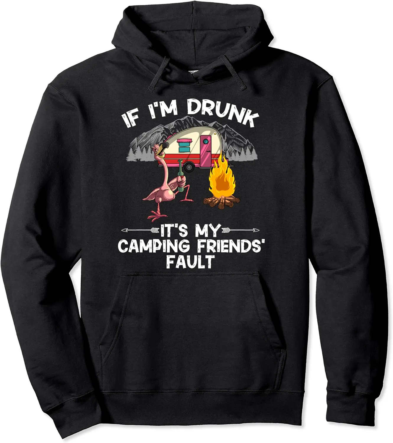Funny Wine Camping Gift For Drunk Men Women Flamingo Lovers Pullover Hoodie - 89B08DNHTNW4