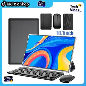 【TechVibes】10.1" Android 15, 64GB ROM, Tablet with Keyboard, Stylus, Mouse & Case，Dual Camera,6000mAh Battery