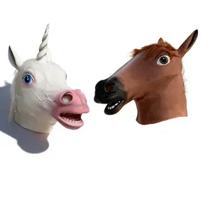 adult men,woman party animal head mask，Unicorn & Brown Horse Latex Mask Set - Funny Animal Style - April Fool's & Easter Cosplay Prop  ,Party Mask