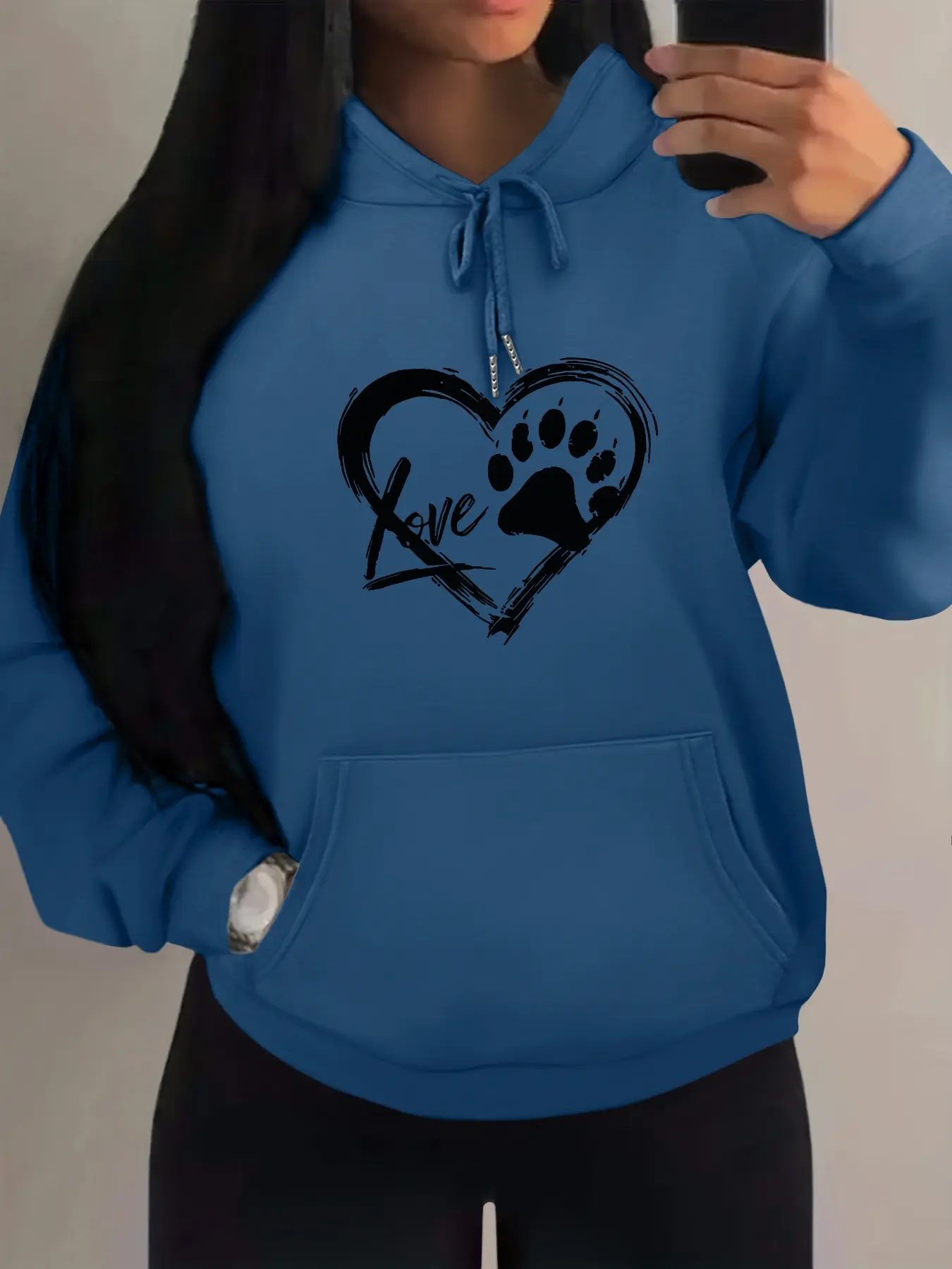 Love pattern print Hoodie Casual Style Kangaroo Pocket Comfortable Drawstring Sports Hoodie All-Seasons Fitted Unisex Hoodies