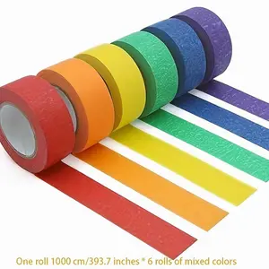 Colorful Masking Tape Set 6 Rolls, Removable No Residue, Multi-Functional Art Tape for Painting, Crafts, School Projects, Scrapbooking, Decoration