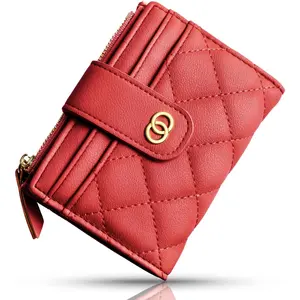 Small Wallet For Women- Credit Card Holder Wallet For Women Girls- Zipper Small Bifold Wallet Mini  Purse With ID Window (Red)