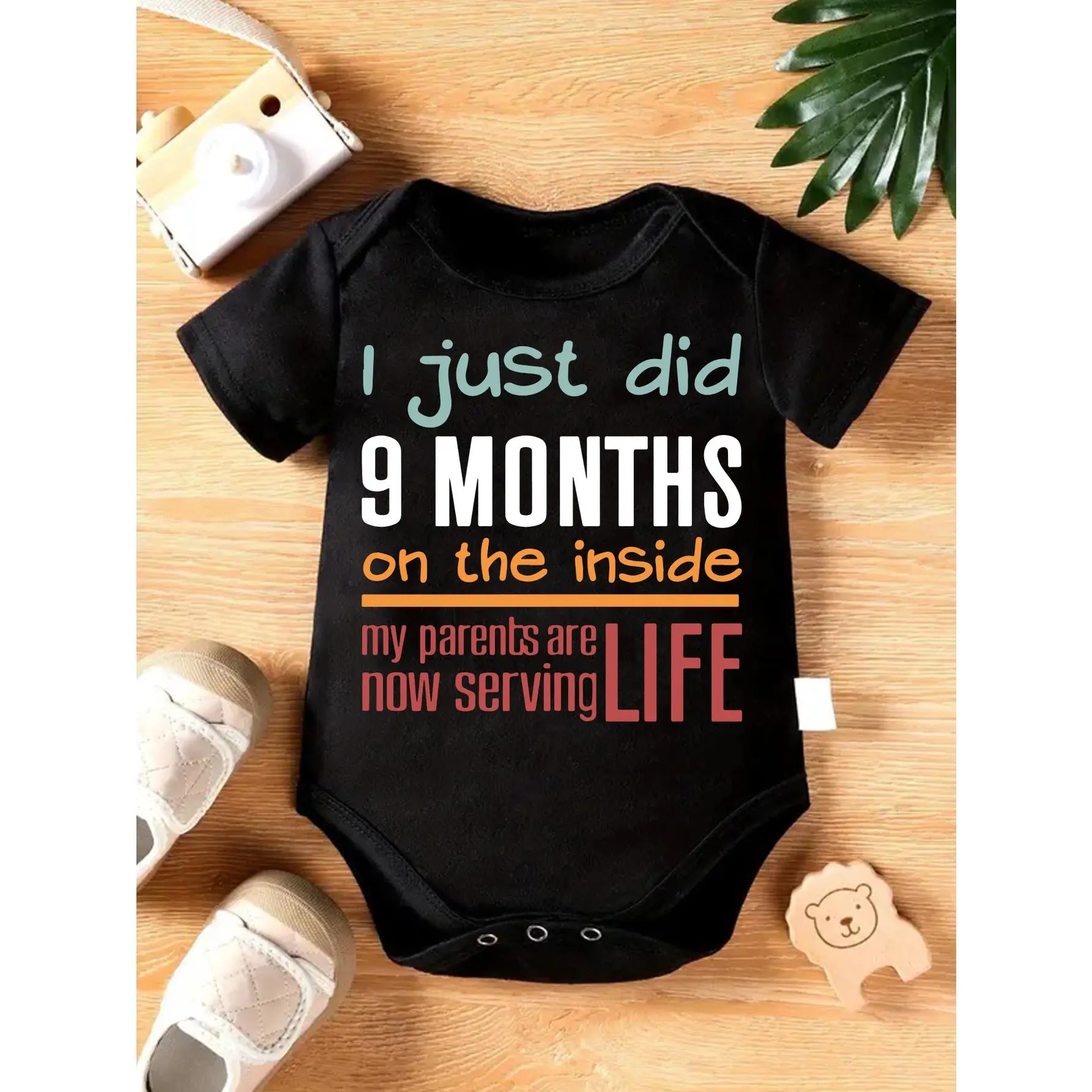 Unisex 96%Cotton-Soft Knitted Elastane Infant Bodysuit, Newborn Onesies with 9-Month Inside Letter Print, Round Neck, Snap Detail, Regular Fit, All Seasons Short Sleeve (0-3m, 0-12m Sizes),familyfun