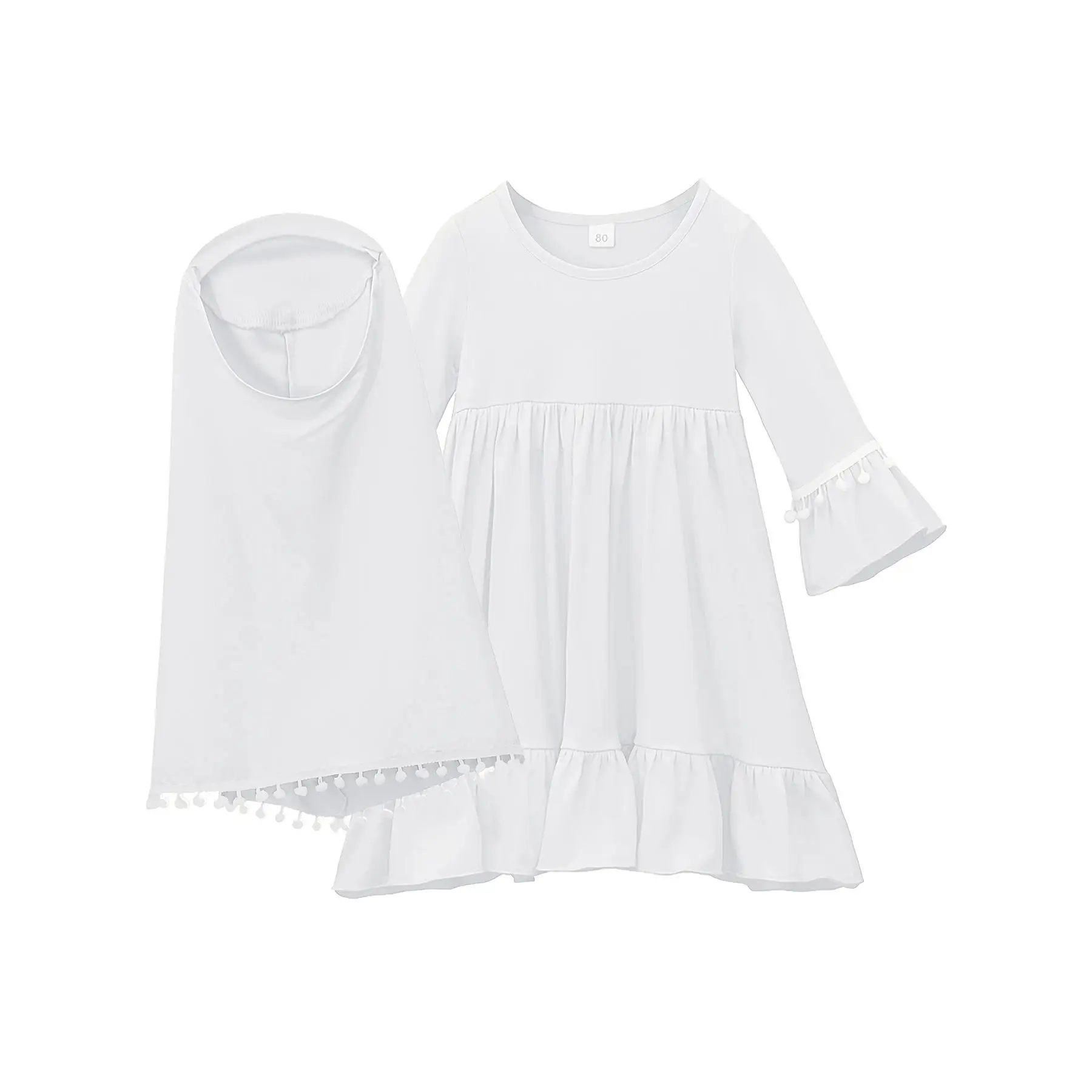 Muslim Ramadan Skirt Women's Small Size Middle Eastern Traditional Spring and Autumn Long Sleeve Dress + Headscarf Two-Piece Youngsters's Clothing