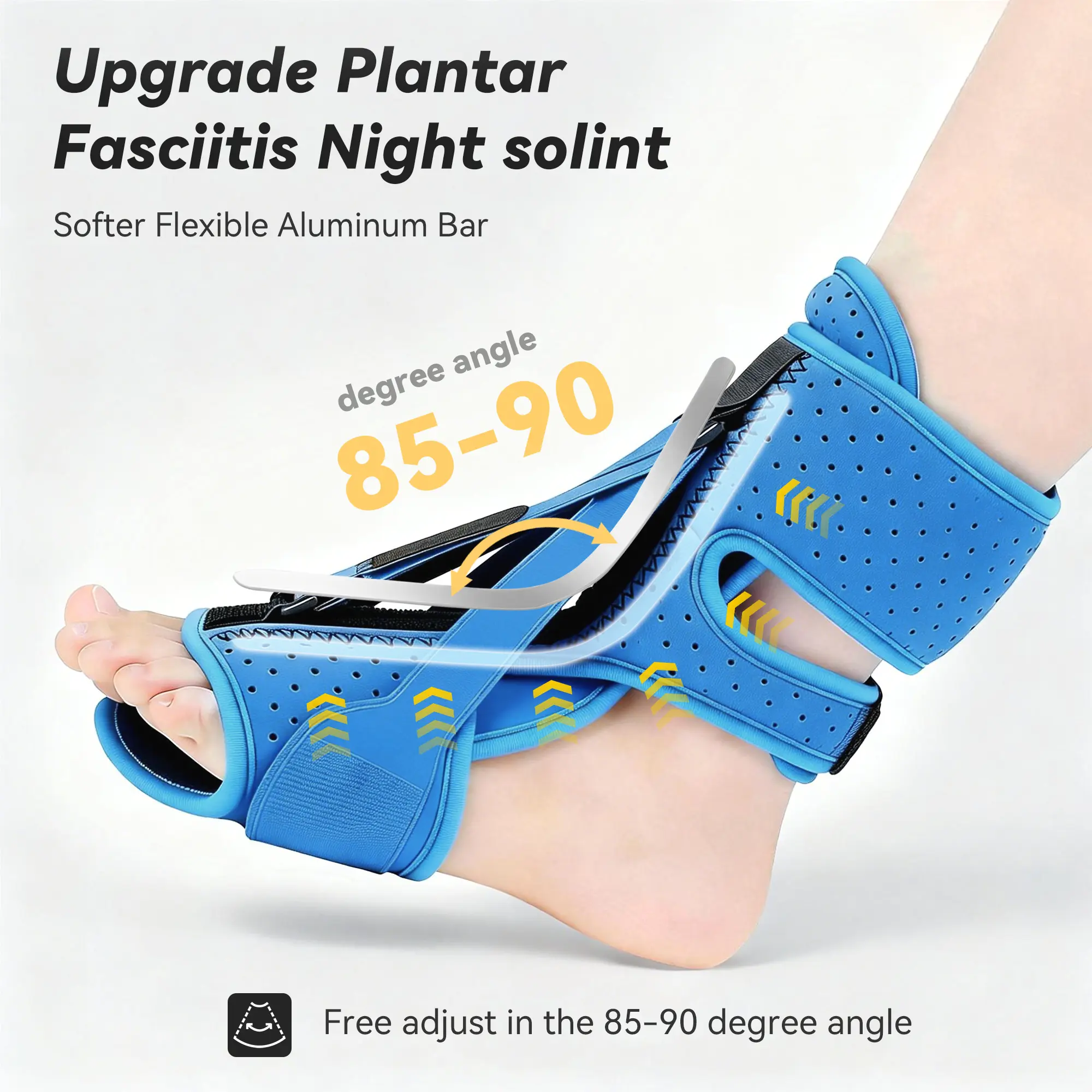 Unisex Adjustable Strap Breathable Plantar Fasciitis Night Splint & Brace with Soft Memory Foam Pad, Massage Ball for Tension Relief, Arch Pain, Heel Spur, Foot-Drop & Tendinitis Relief