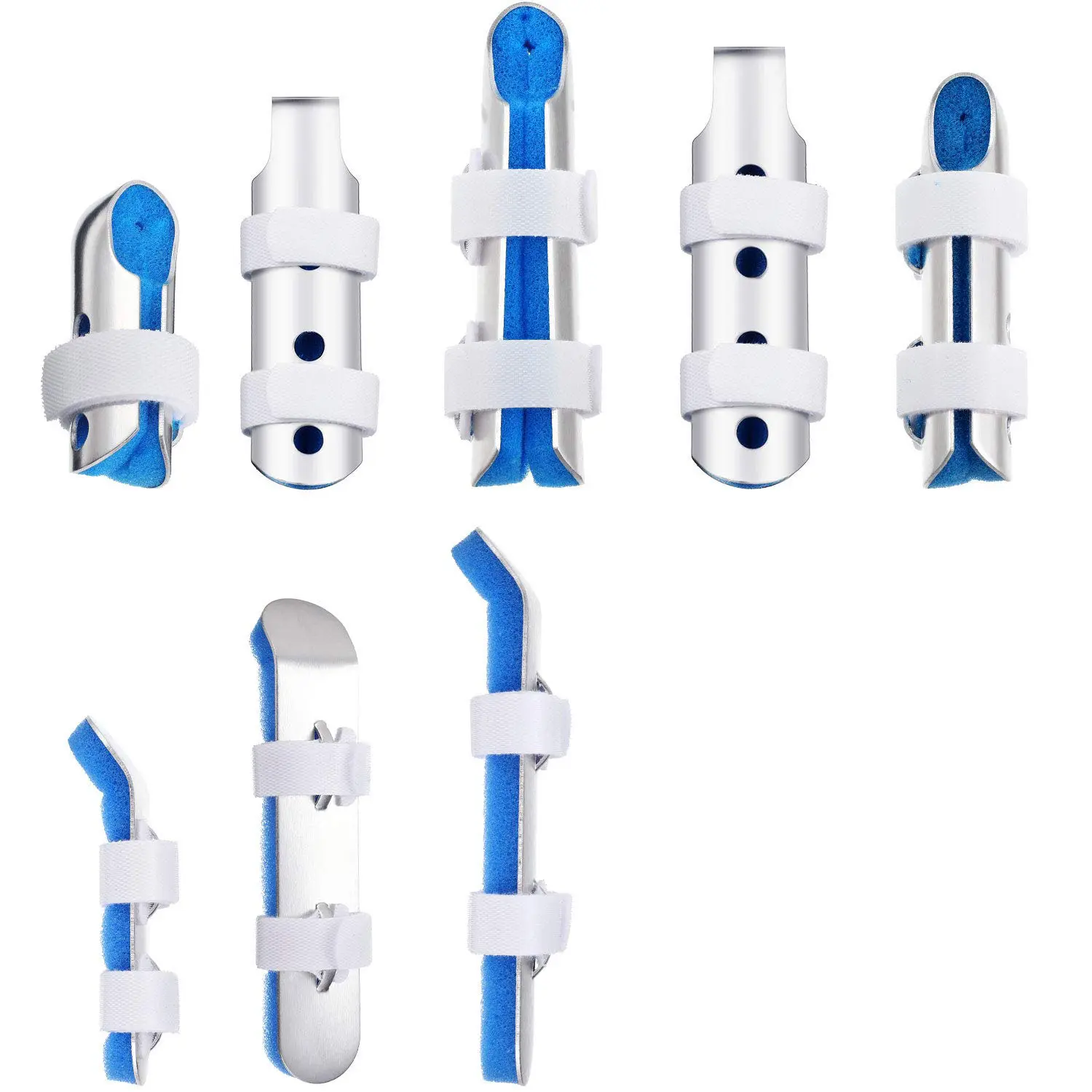 8 Pcs Blue Finger Splint Metal Finger Support Knuckle Stabilizer With Soft Foam Interior And Protective Vent Stretch Healthcare