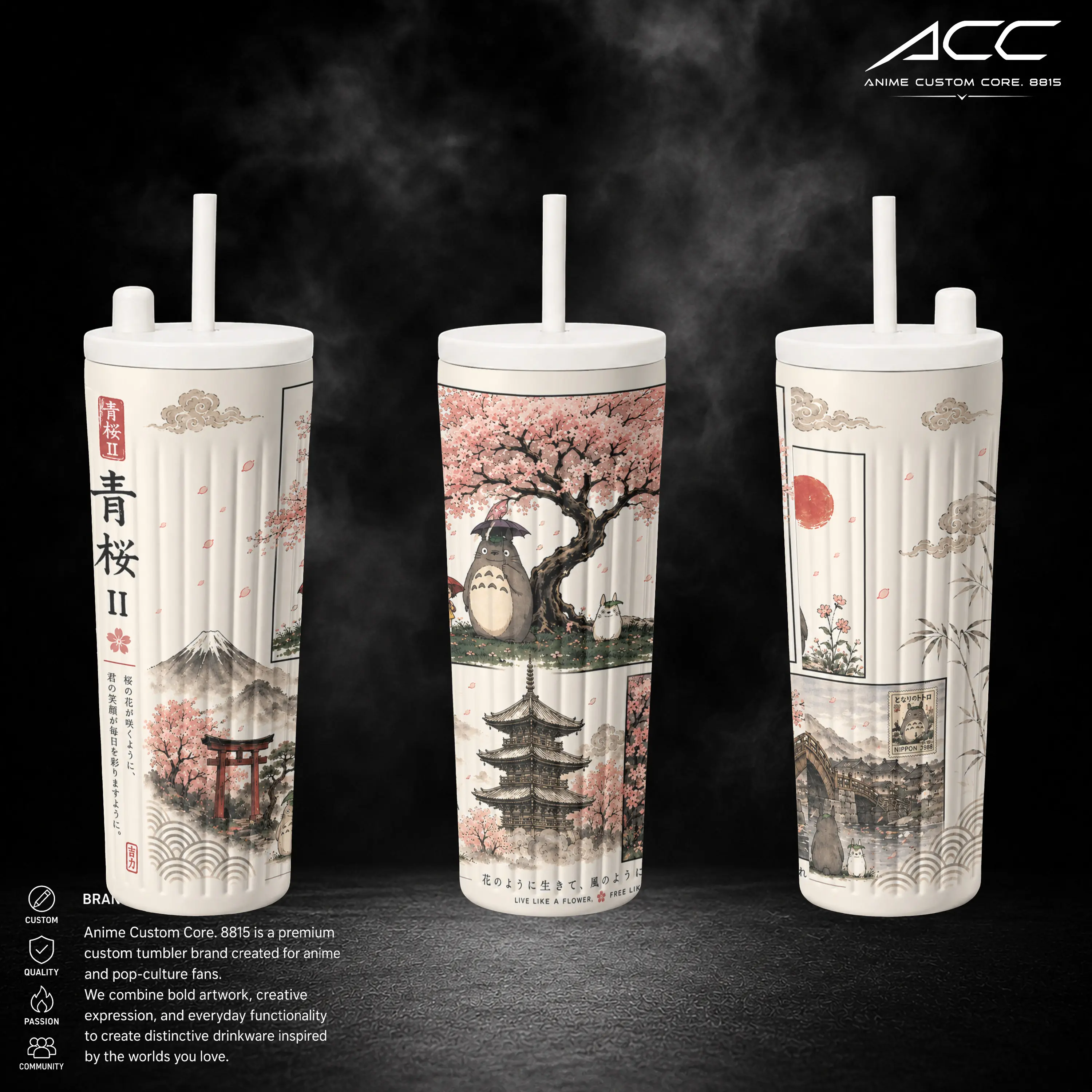 Totoro Anime Tumbler Cup, 17oz 24oz 30oz Stainless Steel Insulated Tumbler with Straw, Anime Travel Mug, Vacuum Insulated Cup, Double Wall Thermal Tumbler, Anime Coffee Cup, Japanese Sakura Drinkware, Anime Fan Gift
