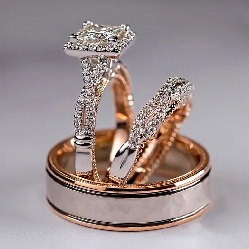 Women's Rhinestones Artificial Zircon Bridal Wedding Ring Sets, Bridal Engagement Rings for Wedding Occasions, Bridal Engagement Ring