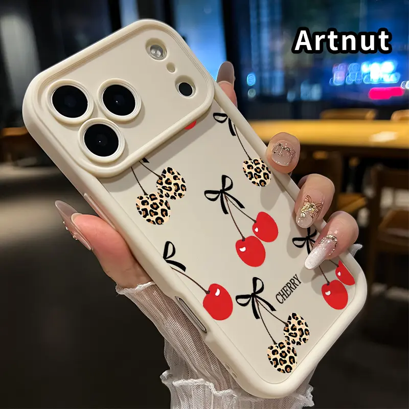 Case for iPhone 17 Pro Max Air Promax Cherry Bow Pattern Soft TPU Bumper Shockproof Rugged Cellphone Cover Gift for Girl