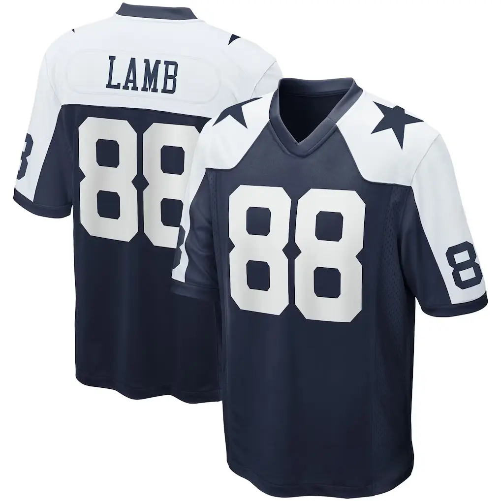 Full Print Dallas Countboys Lamb #88 Navy White Football Jersey, Men's Breathable V Neck Short Sleeve Athletic Shirt, Team Game Uniform, Sports Fan Apparel, Unisex Gift for Football Fans