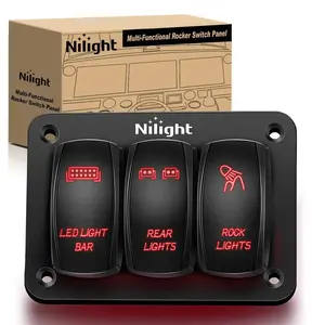 Nilight 3-Gang 5-Pin Plastic ON/OFF Rocker Switch Panel, LED Backlit, Includes Screws, On/Off Control, Compatible with Light Bars, Rear Lights, Red
