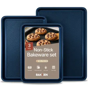 BAKKEN - Kitchen Baking Tray, Small, Medium & Large for Cookies (13.58×9.65, 15.75×11, 17.91×12.60), Non-Stick, Diamond Textured Bottom, PFOA, PFOS, PTFE Free, Tray