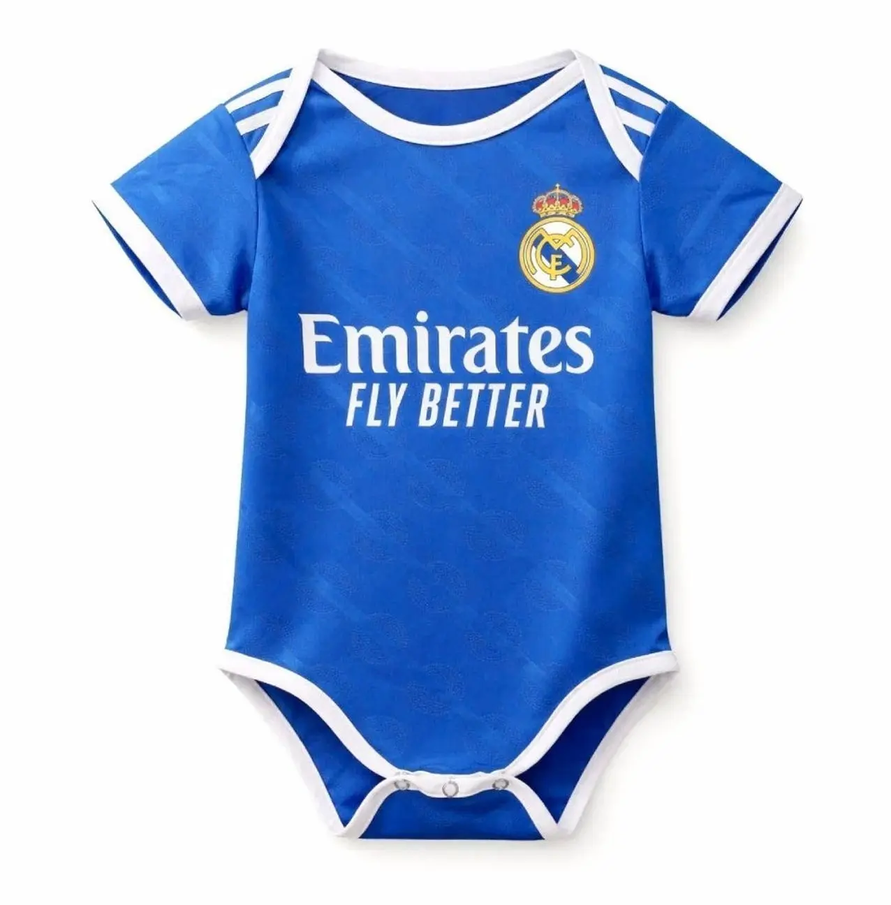 Madrid Blue Baby Soccer Bodysuit 2025 2026, Away Style Football Infant One Piece Outfit, Baby Sports Jersey Bodysuit A1U G05