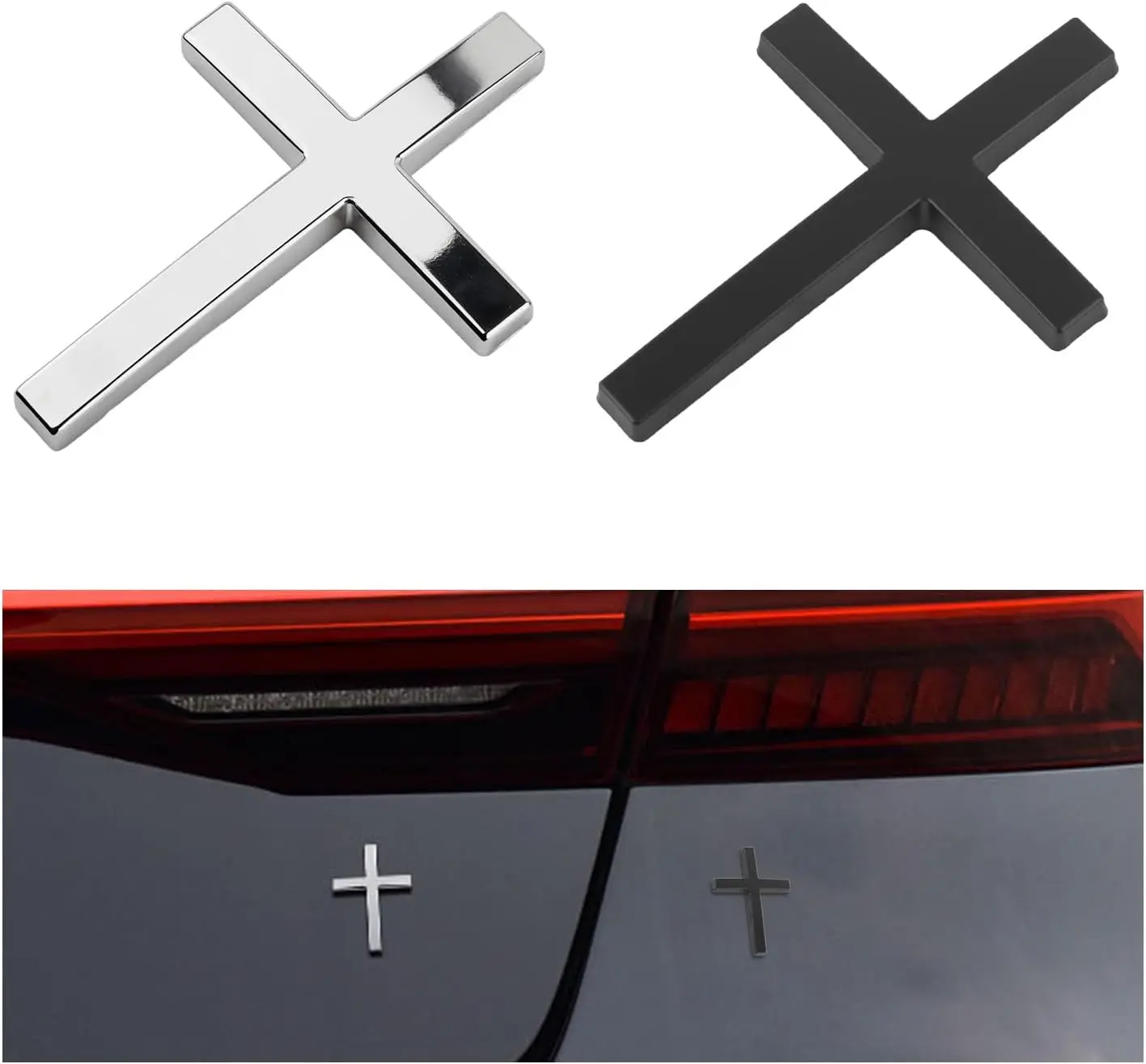 2-Count Self-Adhesive Metal Cross Emblem Badges, Universal Car Exterior Decor Stickers for Covering & Exterior Accessories (Black+)