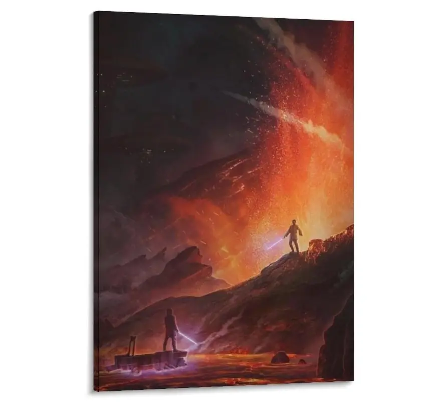 Epic Fantasy Volcano Canvas Wall Art - Creative Design Print, Graphic Vibrant Prints, Heroic Silhouettes, Dramatic Lava Landscape, Adventure-Themed Home Decor, Gift for Living Room Gaming Room, Graphic Prints