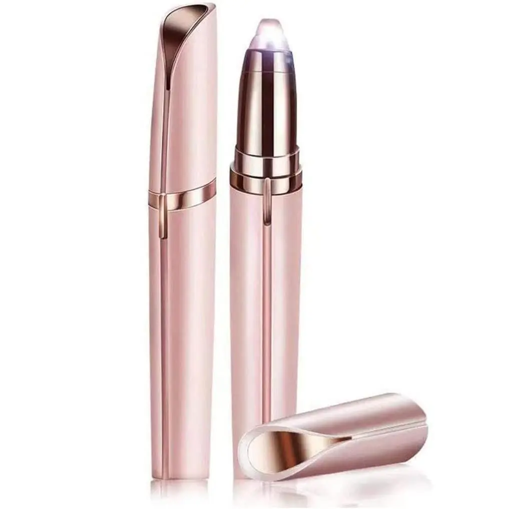 Women's 2-in-1 Rechargeable Electric Eyebrow & Facial Hair Trimmer Pen, Portable Gentle Shaver with Built-in LED Light for Personal Care
