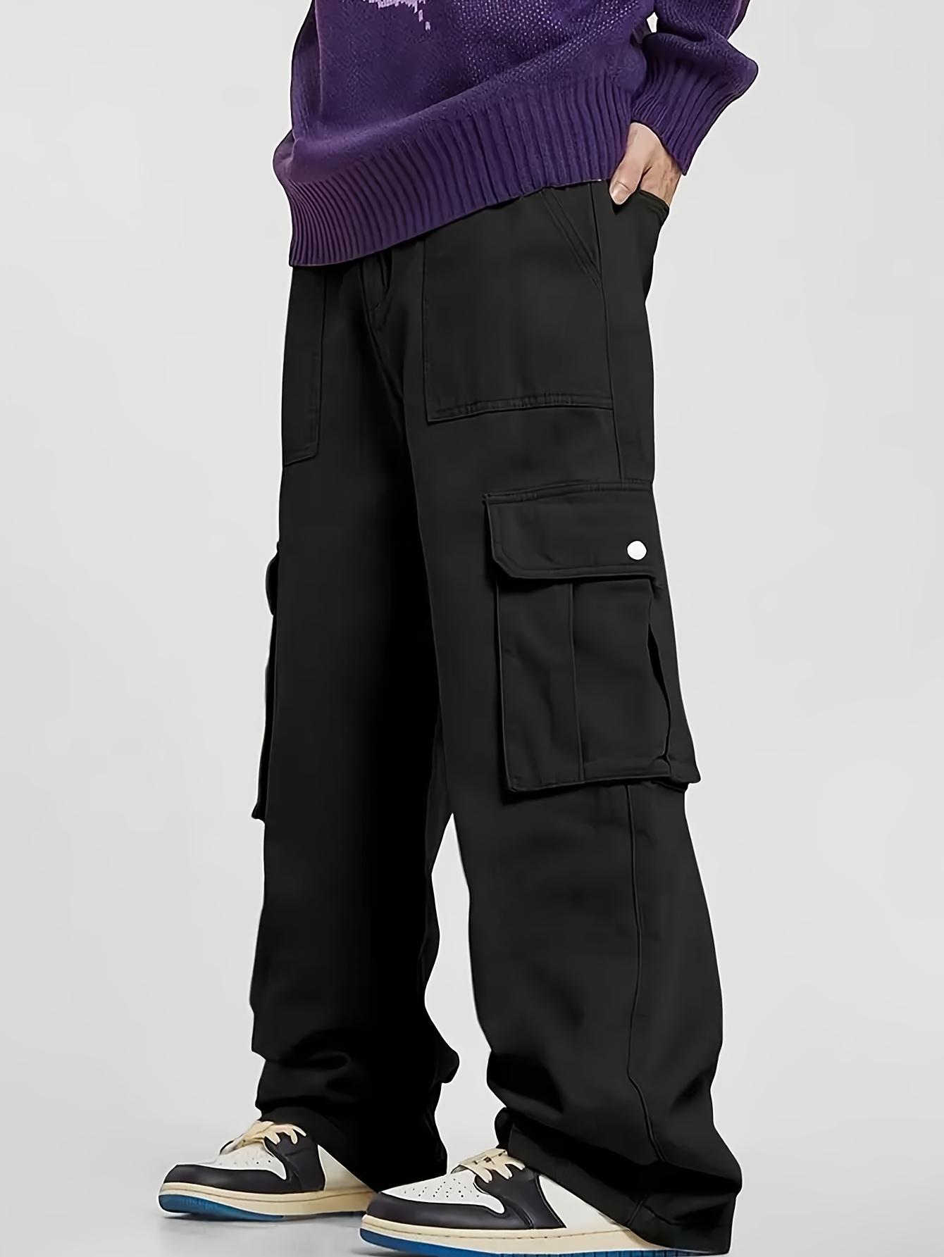 Men’s solid-color cargo pants with flap pockets, multifunctional workwear trousers—durable, casual, and comfortable for everyday wear; casual street-style long pants; fashionable men’s long pants suitable for all seasons.