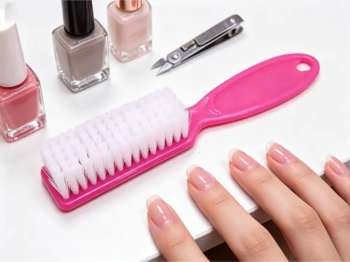 Two nail cleaning brushes, designed with long handles and made of plastic material, suitable for nail scrubbing and cleaning in hand and foot care, and suitable for daily beauty care.