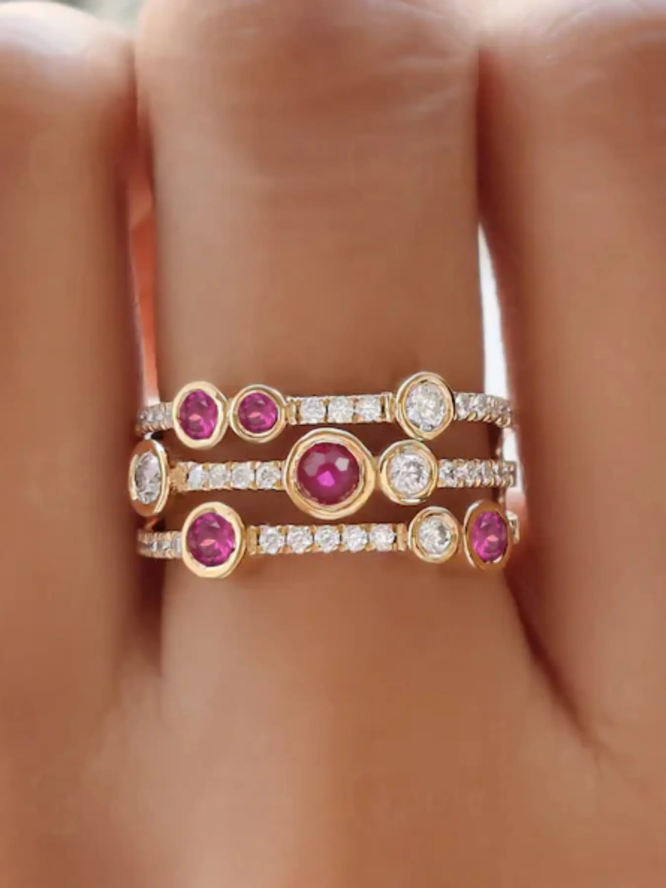 Elegant Rose Cubic Zirconia Multi-Layer Ring for Women, Statement Ring, High-End Versatile Jewelry Gift, Ladies' Fashion Accessory, Acquired Style Ring, Elegant Everyday Ring, Elegant Fashion Rings