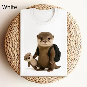 Cute Otter Plush Shirt, Kawaii Animal Tee With Backpack, Adorable Otter Toy Shirt, Gift for Girls, Cute Kawaii Animal Tee Womenswear Top