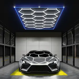 HYPERLITE All-New Creative Design 624W Hexagon DIY LED Garage Light 62400LM Honeycomb Ceiling Lighting System with Colorful Outer Frame 15-Grid DIY Plug-in Setup for Car Detailing Shops Basements Warehouses Jumpstart newyear
