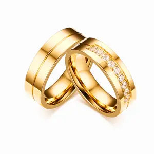 Set of 2 Stylish And Elegant Titanium Steel Gold Couple Rings Perfect For Valentine's Day, Birthdays, Gifts For Loved Ones, Friends
