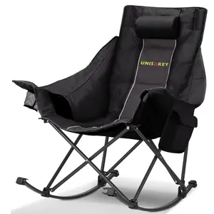 400lbs Oversized Rocking Chair, 600D Oxford Portable Folding Camping Chair with Headrest & Cup Holder for Outdoor Beach Backyard,summerwins