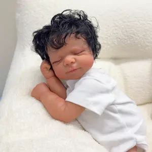 asleep reborn baby doll toy Lifelike Black 18" Reborn Baby Dolls Soft Cloth Body Sweet Sleeping Real Life Baby Black Skin Infant Handmade Baby Gifts
