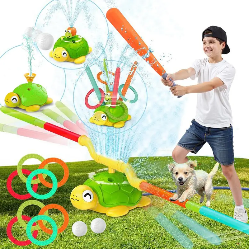 4-in-1 Fun Turtle Water Sprinkler Toy for Kids (Buy 1 Get 1 Free Same Item) - 360° Rotating Water Spray, Ball Scoop, Toss Rings, Jumping Game, Sports Outdoor Pool Toy, Perfect Gift for Boys Girls