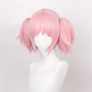 Anime Madoka Kaname Cosplay Synthetic Wig High Quality Pink Short Clip Ponytails Heat Resistant Hair Party Anime Cosplay Wigs