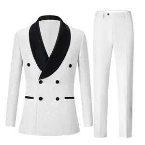 Mens' 2-Piece Slim-Fit Double-Breasted Solid Color Tuxedo with Black Collar, Blazer and Pants for Prom and Wedding Parties wedding suit suit jacket