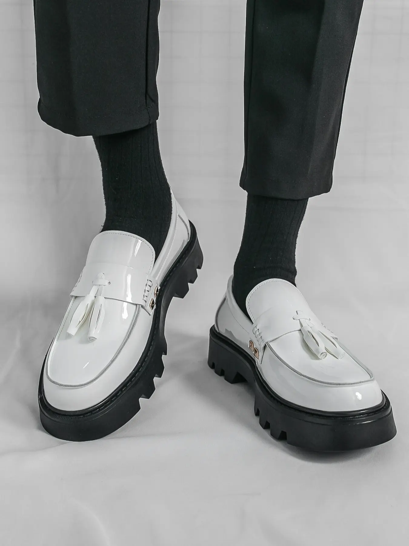 Men's Thick Sole Platform Fringe Fashionable Casual Loafers, Glossy Leather Business Casual Youth Trend Slip-On Lazy Shoes, Height Increasing Comfortable Footwear