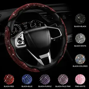 Diamond Bling Car Steering Wheel Cover with Crystal Rhinestones 3PCS Segmented Protector Universal for 99% Cars Women Christmas Holiday Gift Car Accessories for Girls