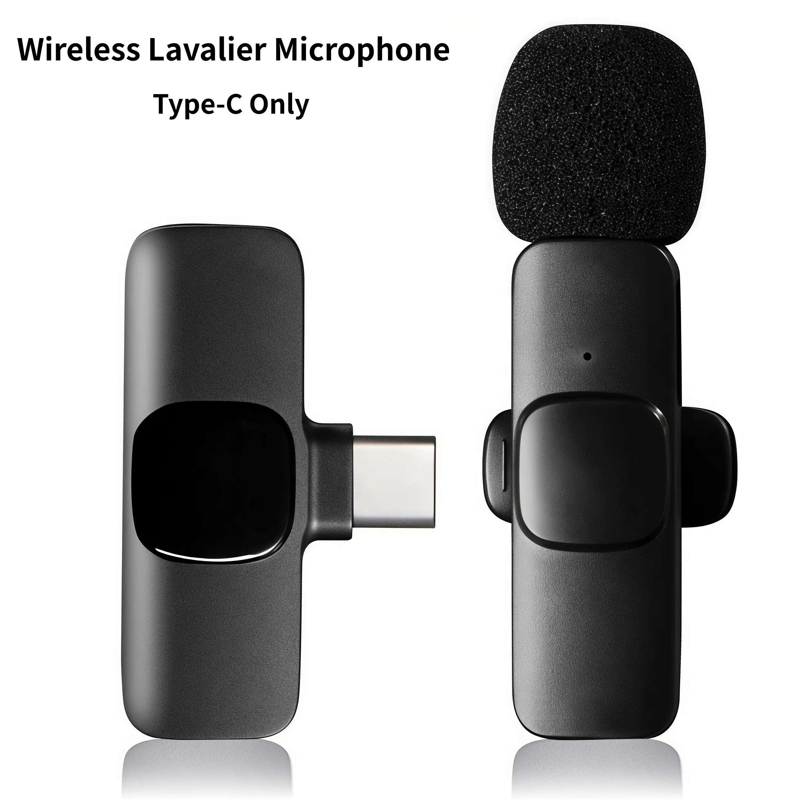 Black Wireless Lavalier Microphone for iPhone & Android - Mini Clip-On Mic with Noise Cancellation, 65ft Range, 8H Battery, USB-C - for TikTok, YouTube, Podcast, Live Streaming