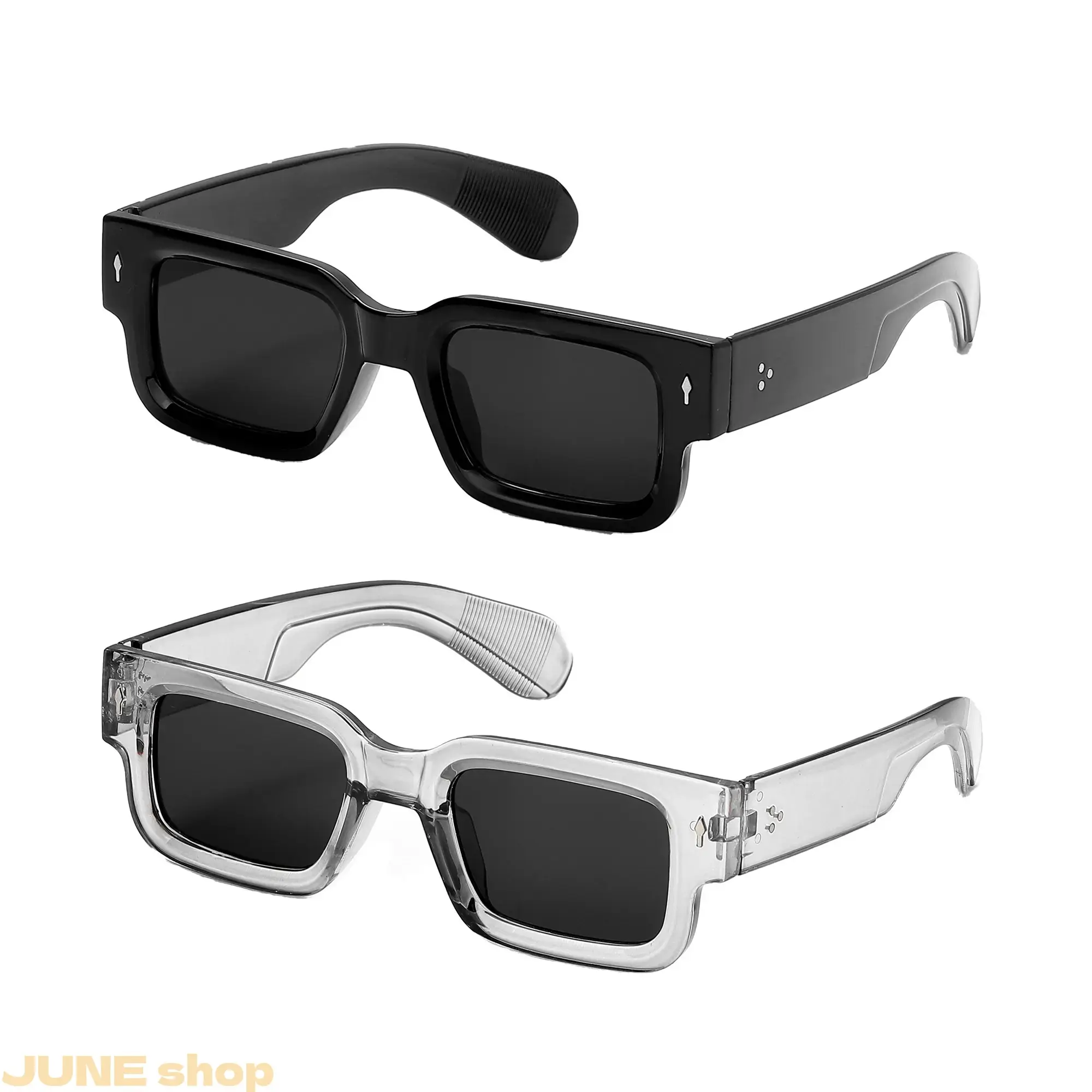 2-Pack Unisex Retro Square Sunglasses - Versatile Acetate Statement Frame Glasses, Chic Transparent Pair with UV400 Protection, Translucent & Black Frames for Summer Beach & Daily Wear