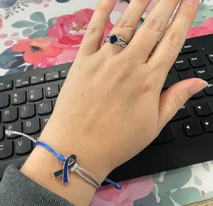 Type 1 Diabetes Awareness Bracelet with Blue Ribbon adjustable size for men, women and children.