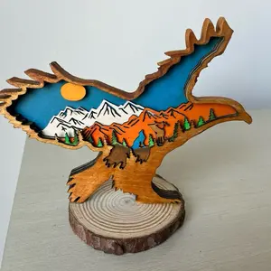 3D Eagle Wood Carving Animals Home Decorative