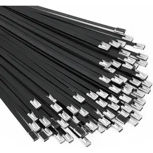 Metal Zip Ties Black 100pcs 11.8 Inch 304 Stainless Steel Epoxy Coated Self-Locking Cable Ties for Machinery Vehicles Farms Cables Pipes Outdoor Binding