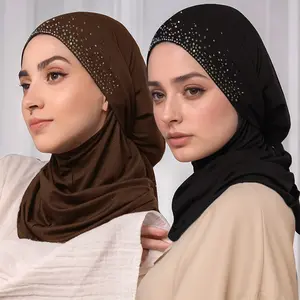 1PC Rhinestone Muslim Hijab, Simple & Stylish Islamic Headscarf, Perfect Gift for Eid al-Adha / Eid al-Fitr, Daily Versatile Solid Color Head Cover, Daily Wear
