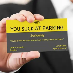 Bad Parking Cards - 100 count You Suck At Parking Cards -Funny Parking Violation Tickets Learn To Park Polite Reminder Business Cards(3.5 x 2 Inches), Grey Yellow