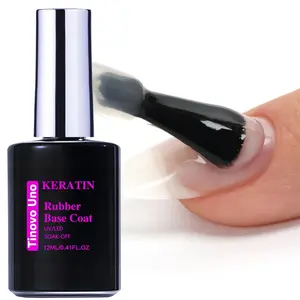 Tinovo Uno 12ML Shiny “Keratin Rubber Base Coat” Varnish for Nails, UV/LED lamp to bake, Transparent,Soak-off